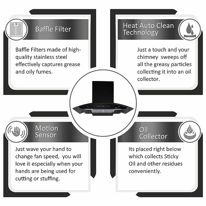 Elica 90 cm 1350 m3/hr Autoclean Kitchen Chimney with 15 Years Warranty (BFCG 900 HAC LTW MS NERO, 2 Baffle Filters, Touch + Motion Sensor Control, Black)(OPEN BOX) Elica 90 cm 1350 m3/hr Autoclean Kitchen Chimney with 15 Years Warranty (BFCG 900 HAC LTW MS NERO, 2 Baffle Filters, Touch + Motion Sensor Control, Black)(OPEN BOX)
